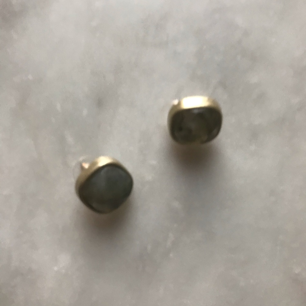 Vintage Gold Square Green Statement Earrings - image 2